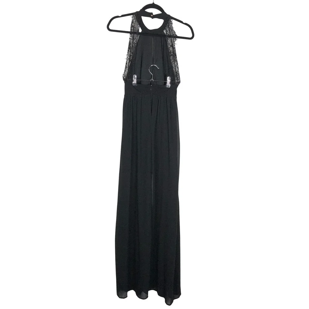 Lulus Womens Whimsigoth Witchy Lace Open Back Semi-Sheer Dress Size M‎ Black